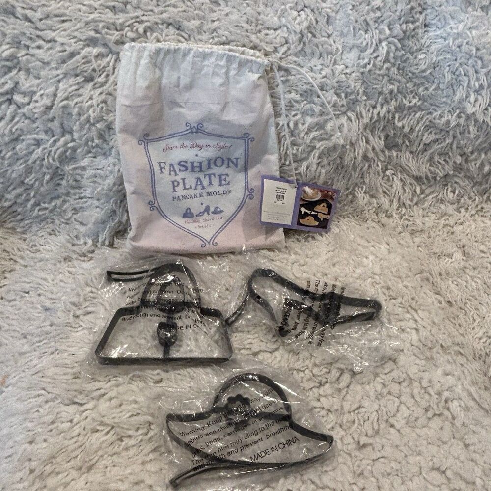 WILLIAMS SONOMA Fashion Plate Pancake Molds Set Of 3 Shoe Purse Hat W/Bag NEW